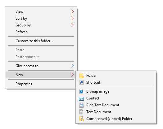 Creating a new text file from the context menu